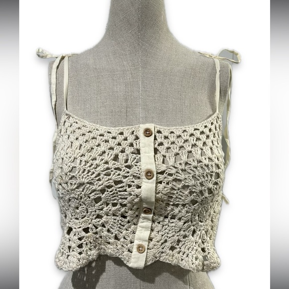 Zara Tops - Zara Top Size Small Womens Cream Boho Crochet Cropped Festival Coastal Cotton